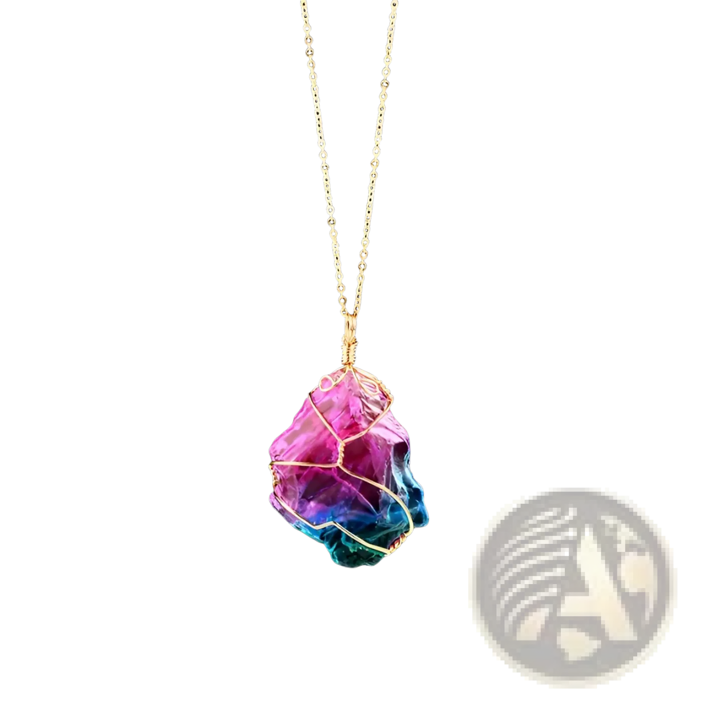 Wire Wrapped Rainbow Quartz Crystal Pendant Necklace