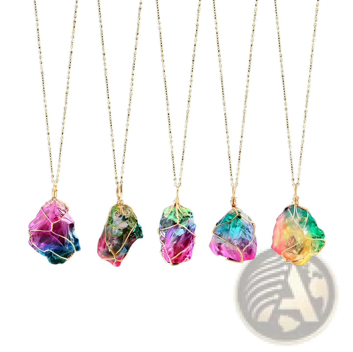 Wire Wrapped Rainbow Quartz Crystal Pendant Necklace