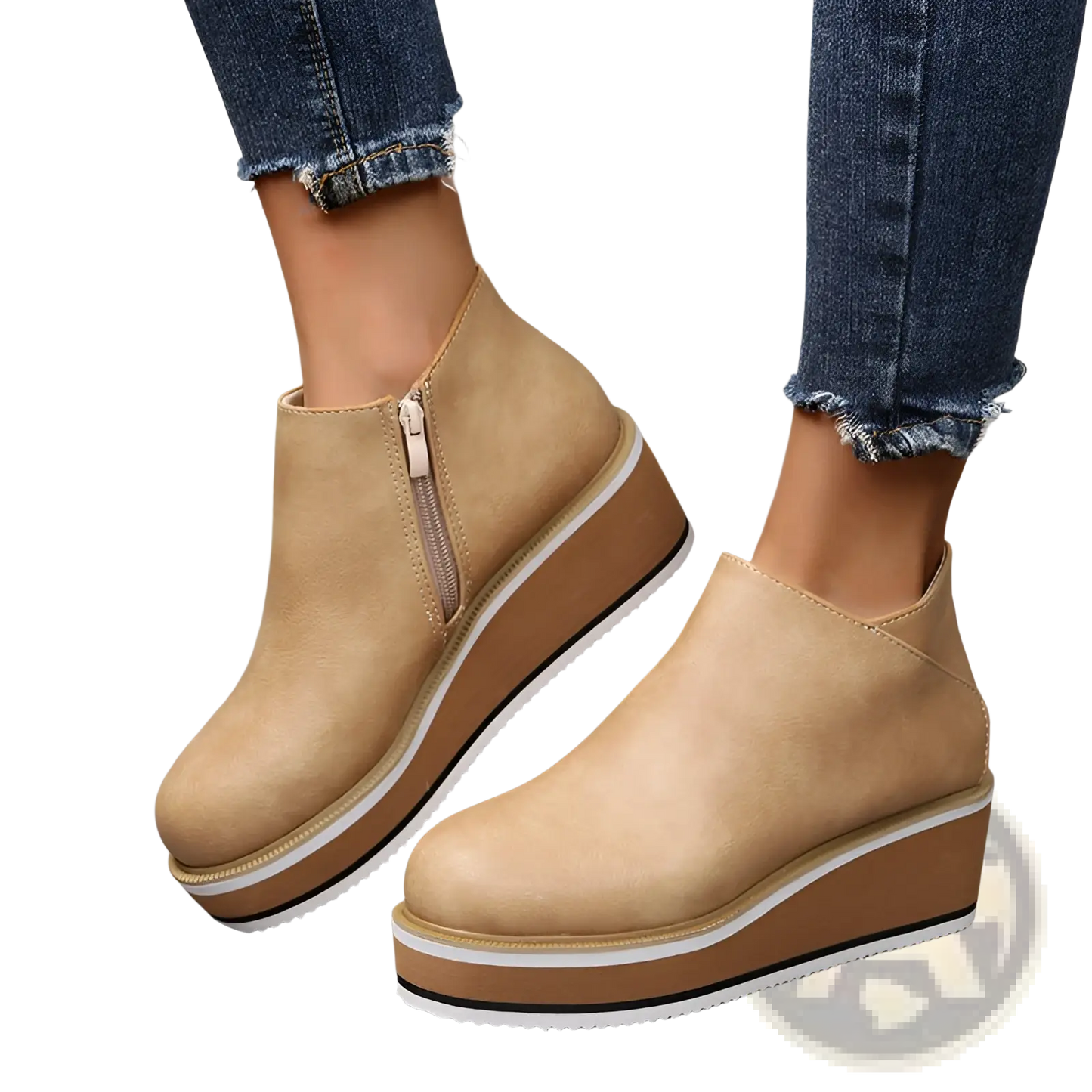 Women Ankle Boots Chunky Platform Wedge Leather Shoes