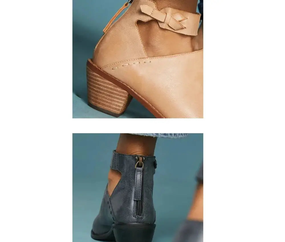 Women's Cut-out Leather Buckle Ankle Boots