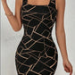 Geometric Print Square Neck Sleeveless Bodycon Dress