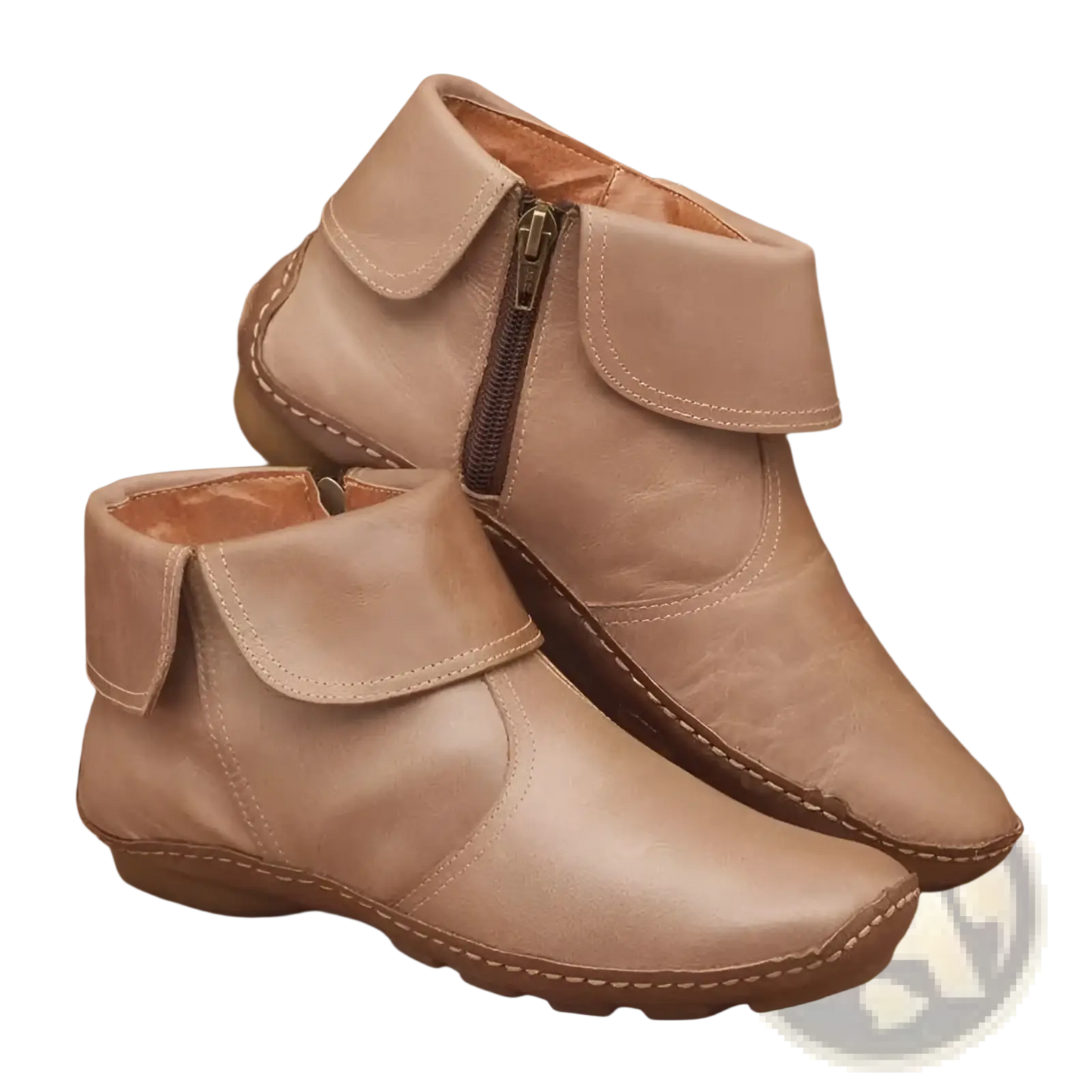 Women Leather Ankle Boots with Side Zipper Stitching