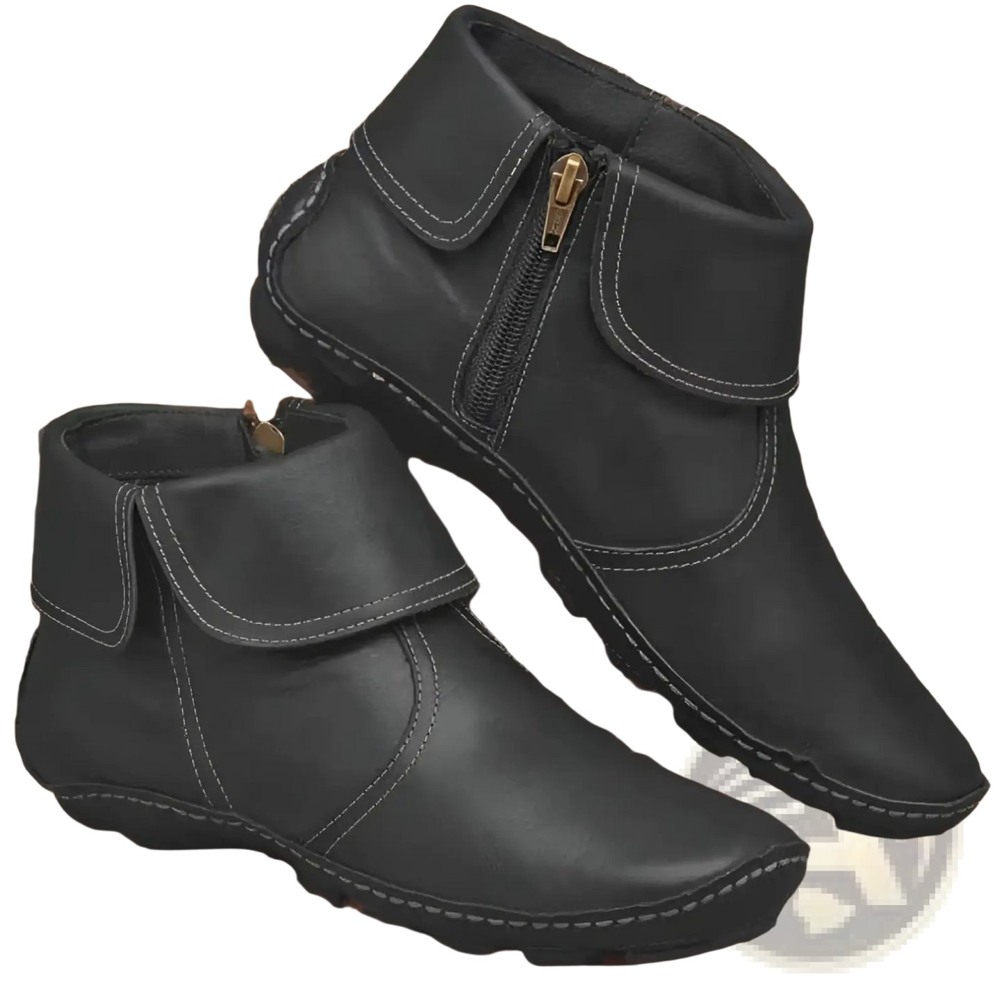 Women Leather Ankle Boots with Side Zipper Stitching