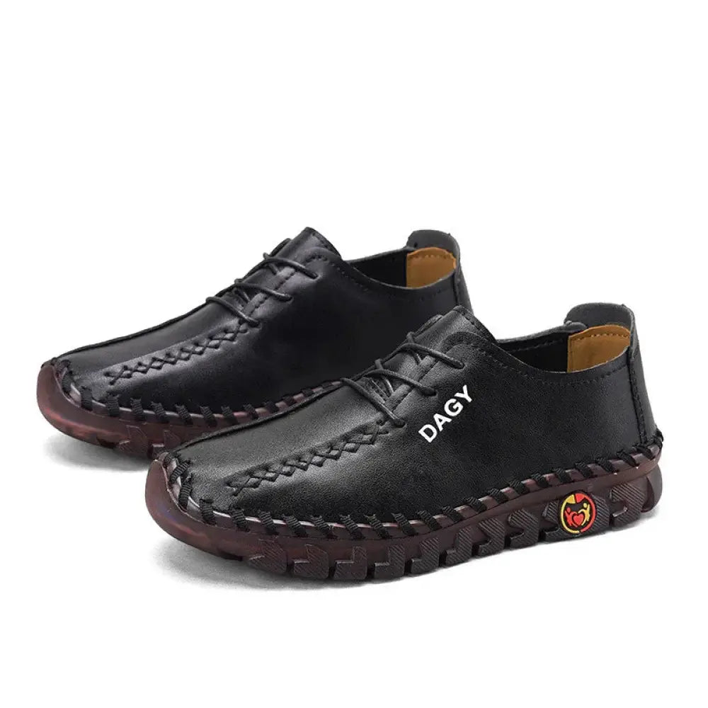 Women's Soft Leather Lace-up Loafers with Rubber Soles