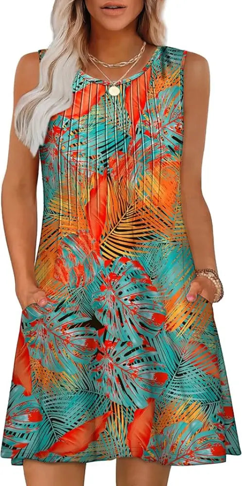 Women's Loose Geometric and Tropical Summer Beach Dress