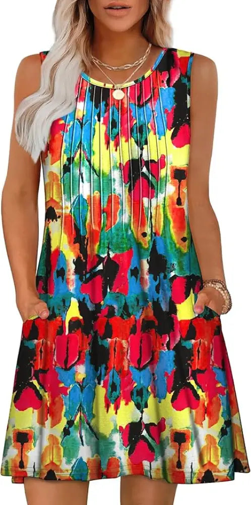 Women's Loose Geometric and Tropical Summer Beach Dress