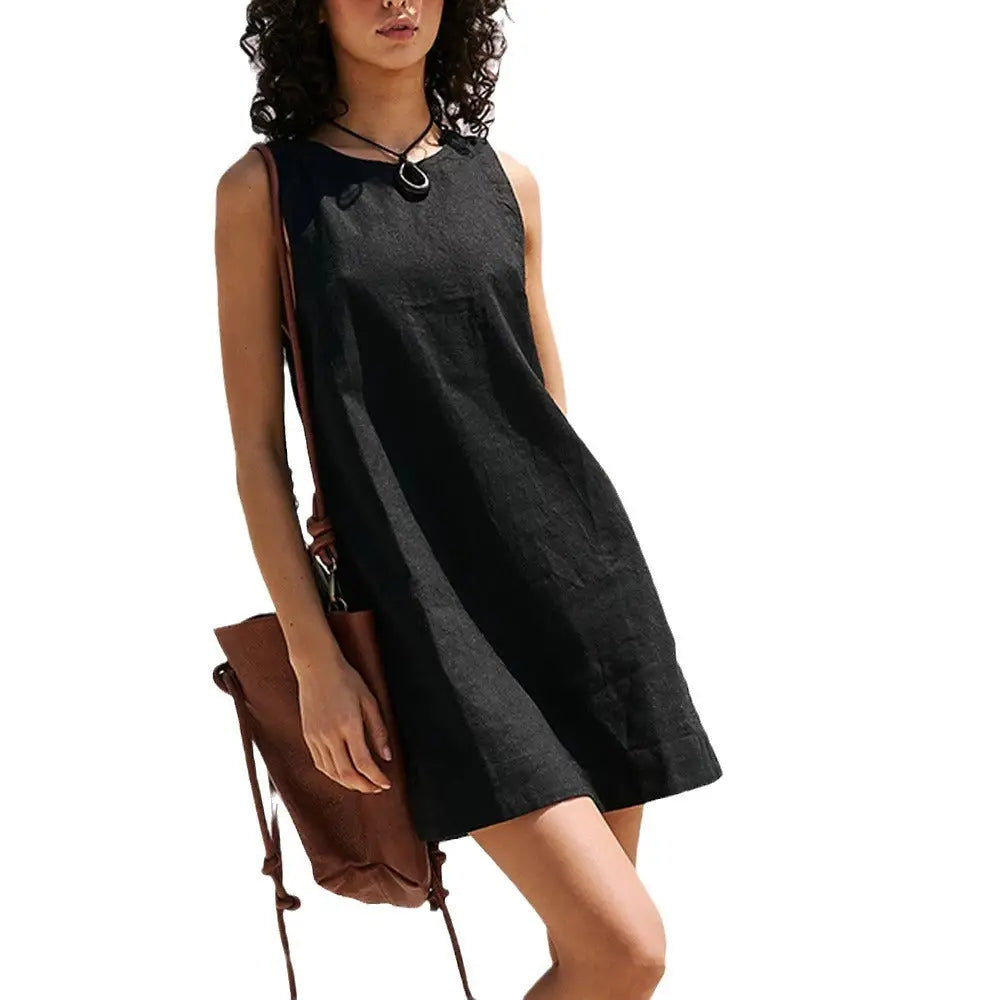 Backless Linen Mini Summer Dress