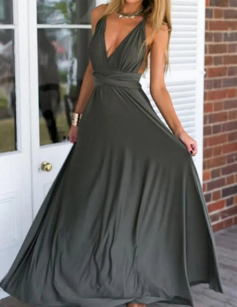 Multiway Satin Halter Neck Maxi Party Dress