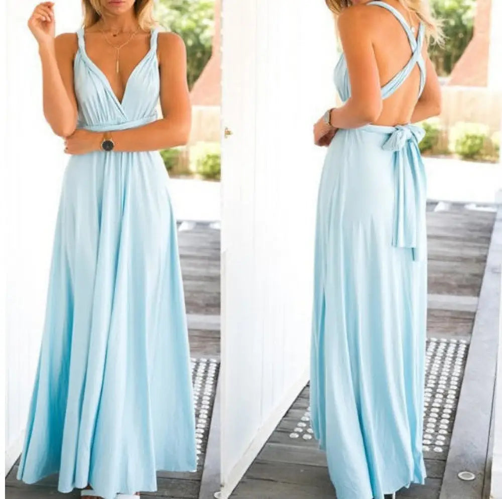 Multiway Satin Halter Neck Maxi Party Dress