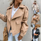 Women's Relaxed Beige Faux Leather Jacket with Pockets