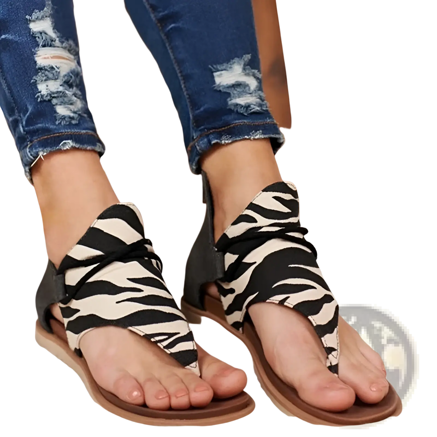 Women Sandals Animal Print Flat Thong Strappy Shoes