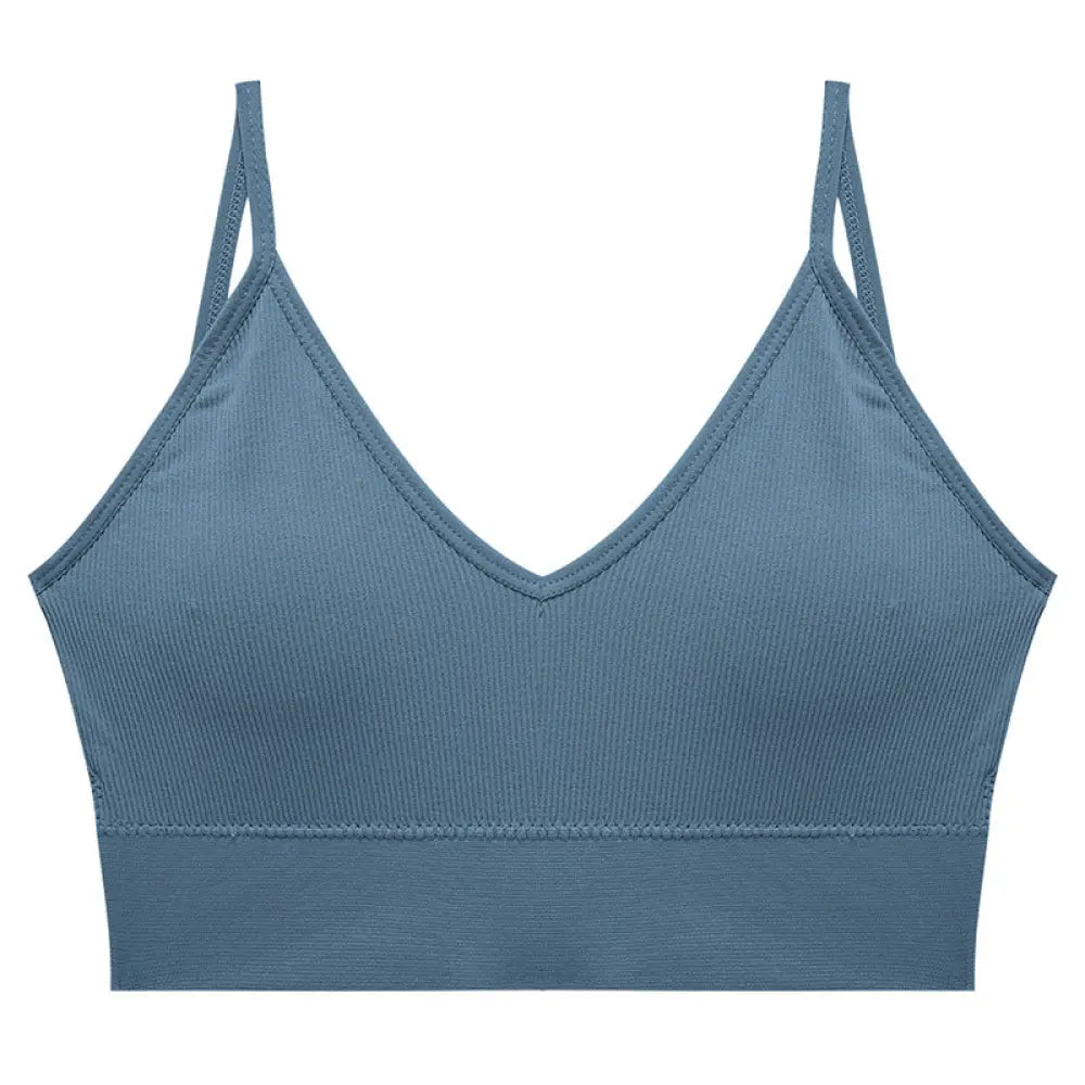 Seamless v Neck Ribbed Tube Top Bra with Adjustable Straps