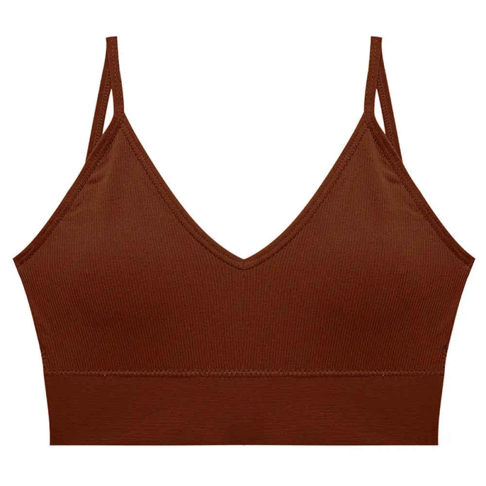 Seamless v Neck Ribbed Tube Top Bra with Adjustable Straps