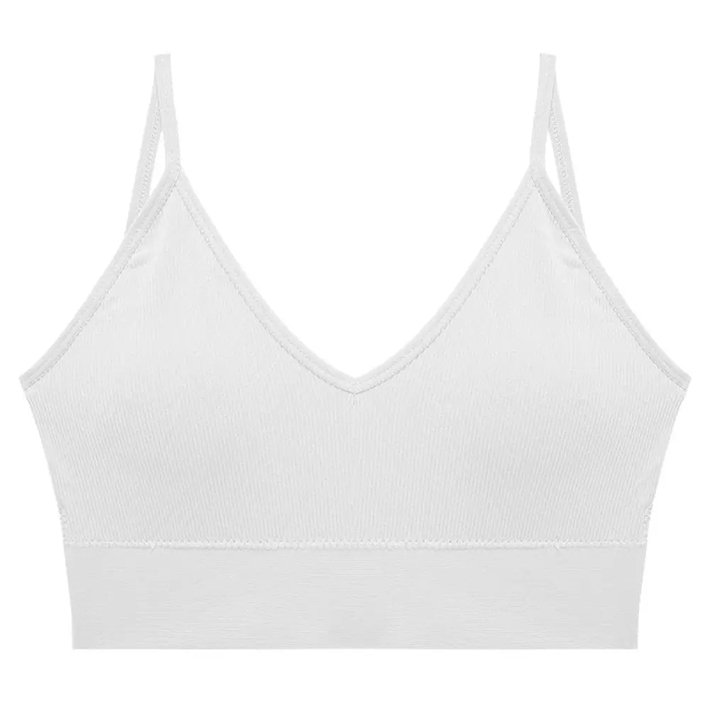 Seamless v Neck Ribbed Tube Top Bra with Adjustable Straps