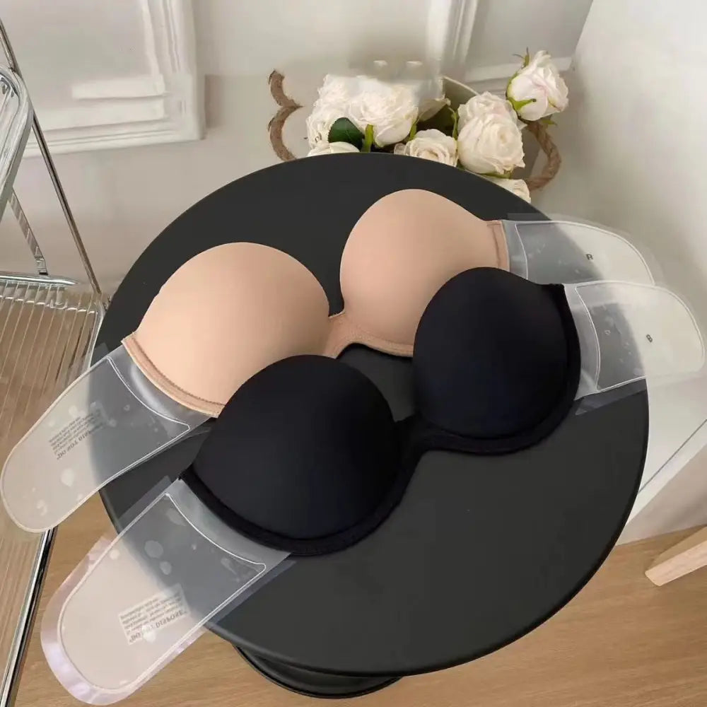 2-pack Adhesive Strapless Push Up Bras with Clear Wings