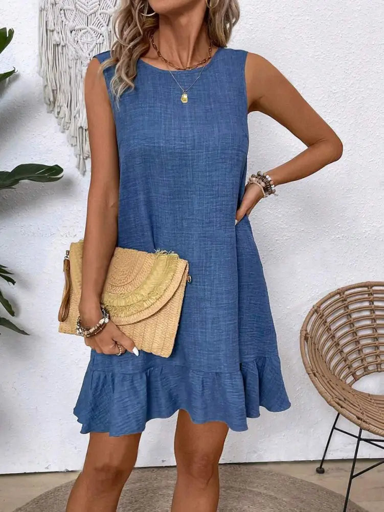 Sleeveless Ruffle Hem Summer Vacation Beach Dress