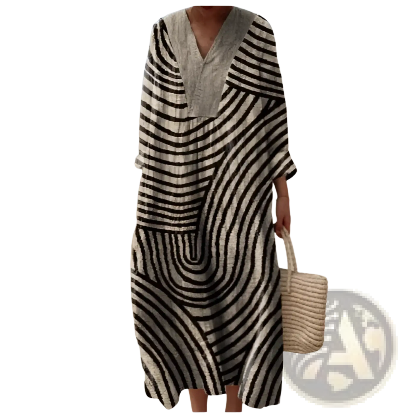 Women's Abstract v Neck Patterned Maxi Dress