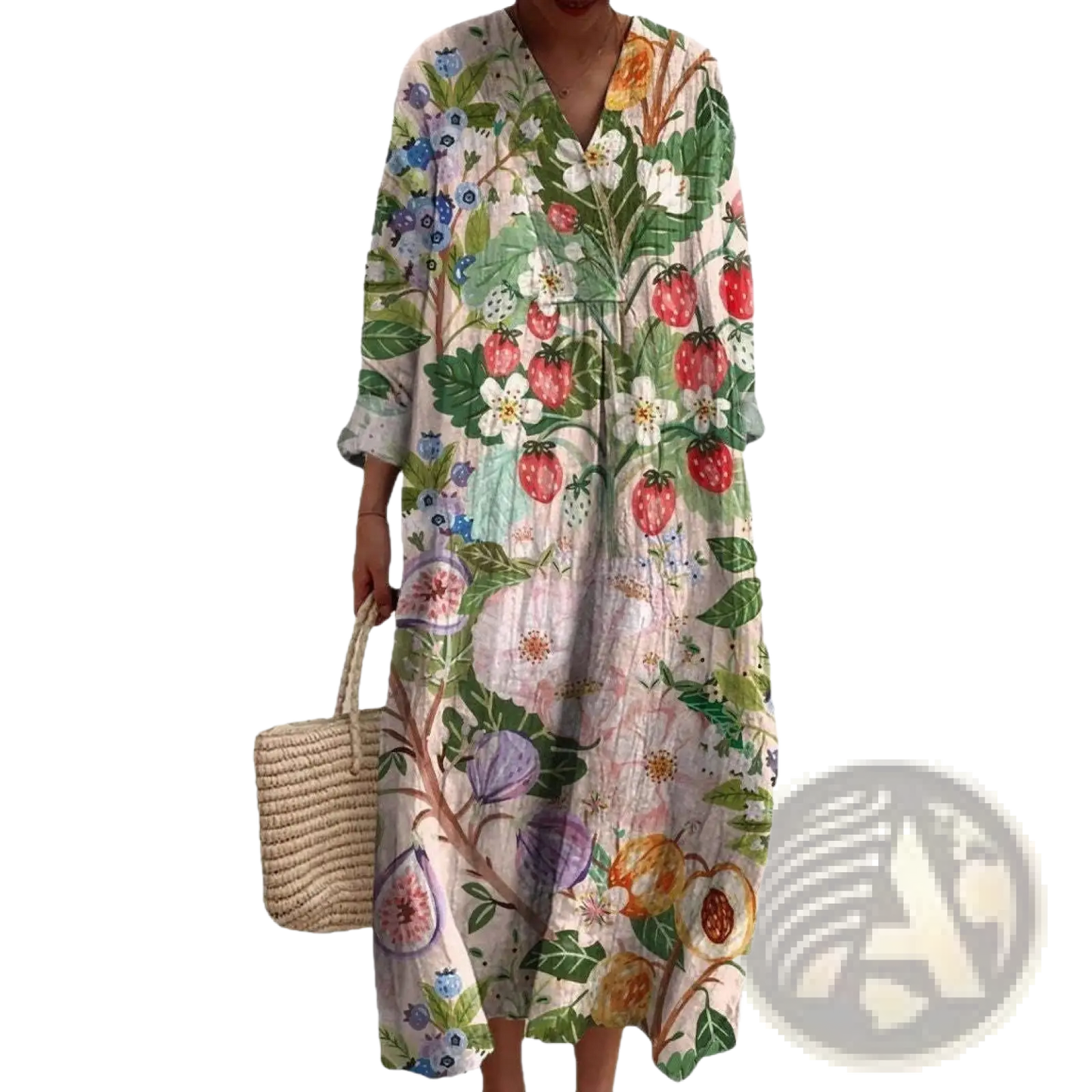 Women's Abstract v Neck Patterned Maxi Dress