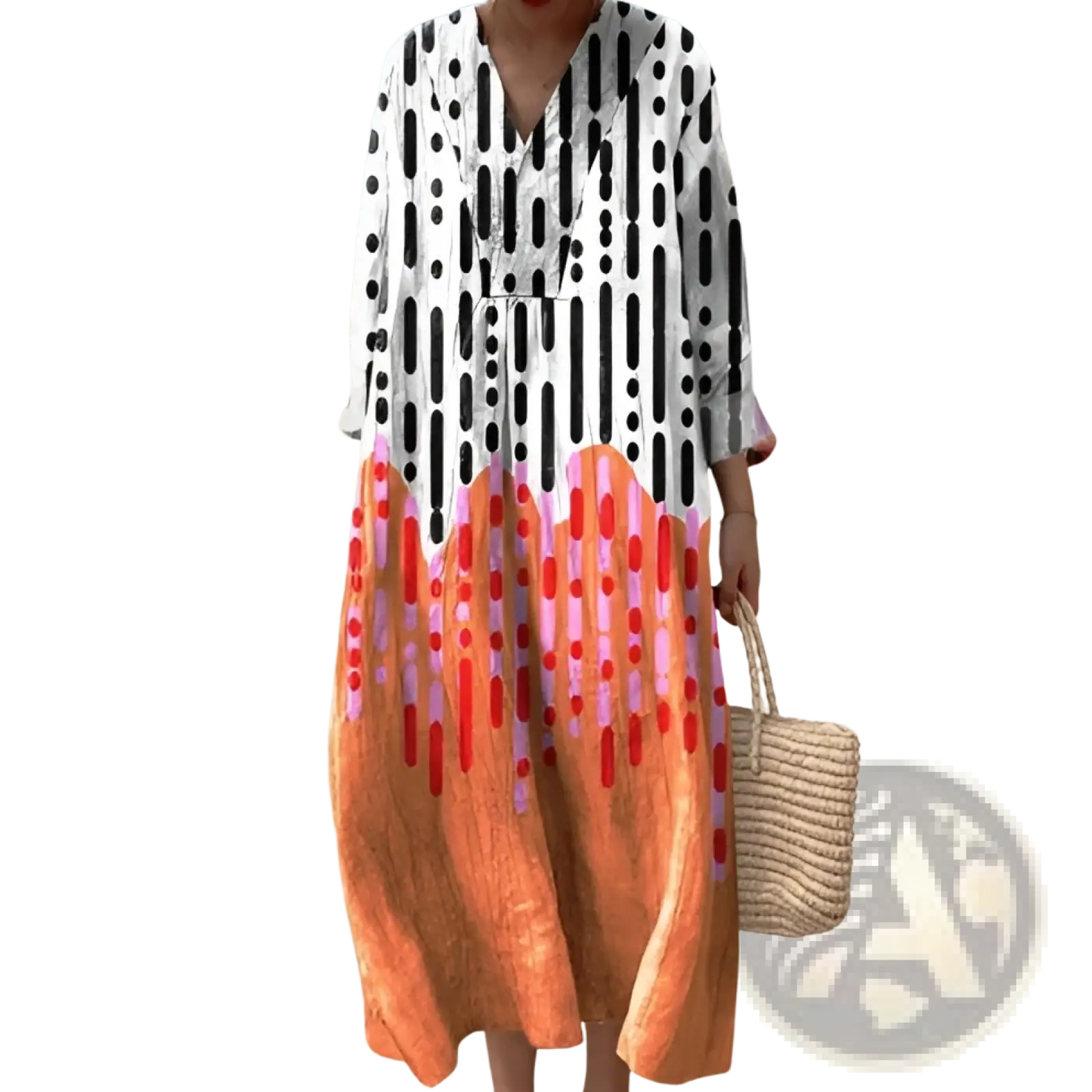 Women's Abstract v Neck Patterned Maxi Dress