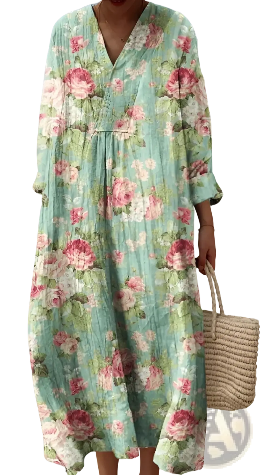 Women's Abstract v Neck Patterned Maxi Dress