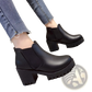 Women's Black Leather Chunky Heel Ankle Boots