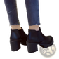 Women's Black Leather Chunky Heel Ankle Boots