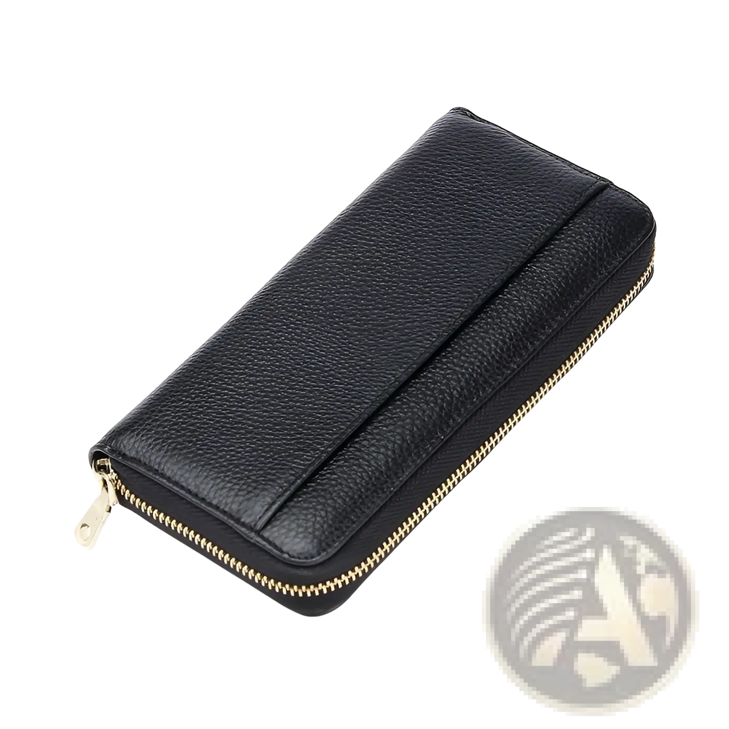 Women's Black Textured Leather Zip Around Wallet