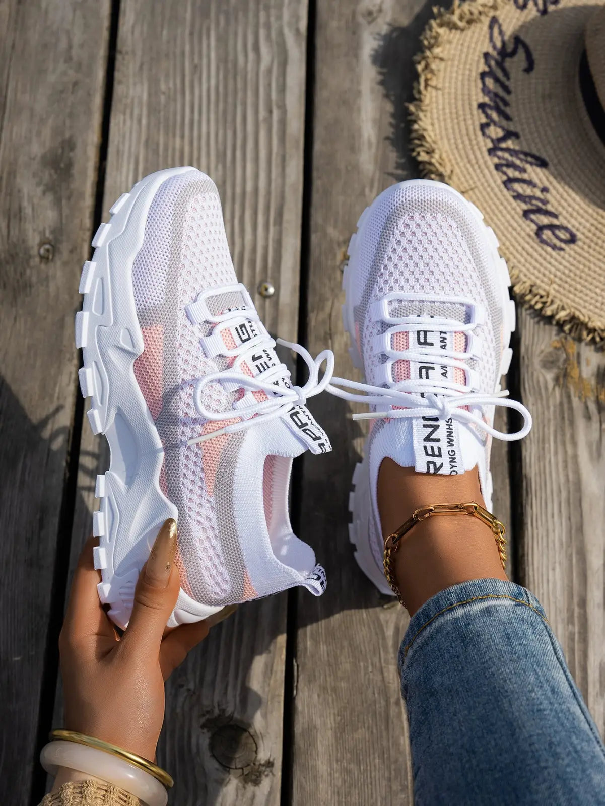 Women's Breathable Flyknit Mesh Lace-up Walking Sneakers