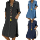 Women's Button Front Denim Shirt Dress with Rolled Sleeves