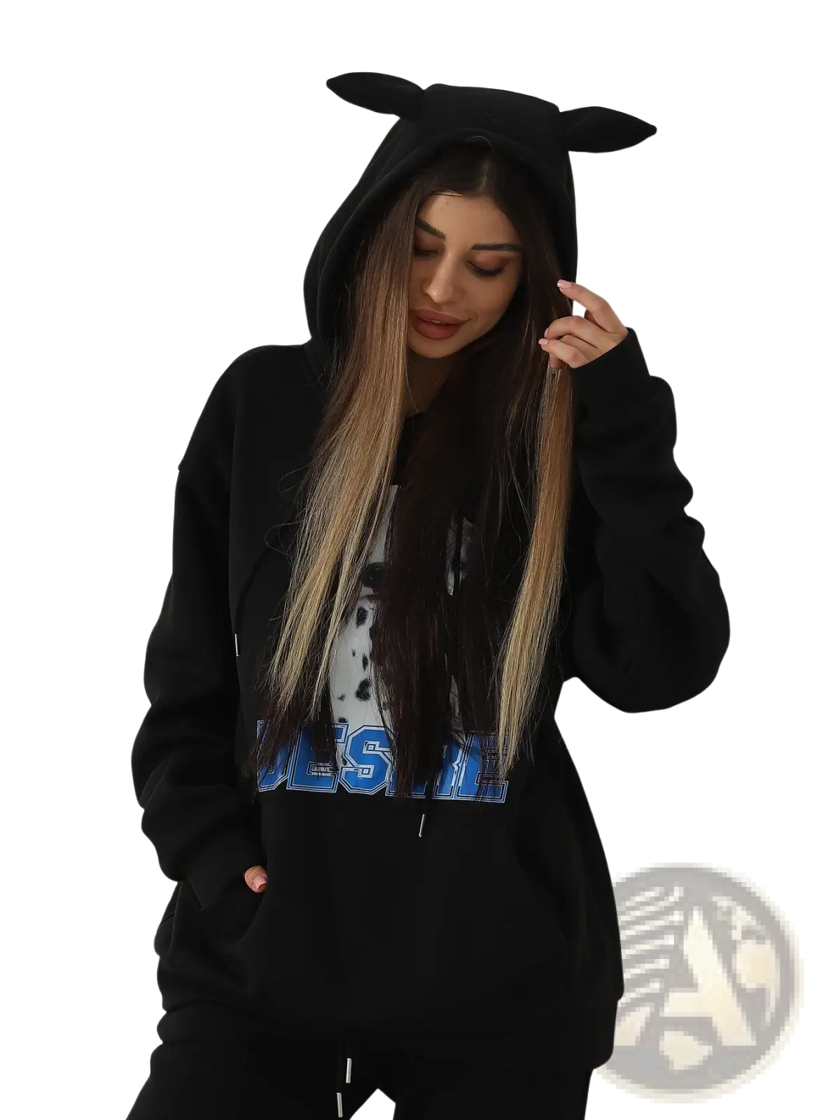 Women's Dalmatian Print Hoodie with Cat Ear Hood