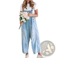 Women's Distressed Denim Overalls with Adjustable Straps