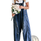 Women's Distressed Denim Overalls with Adjustable Straps