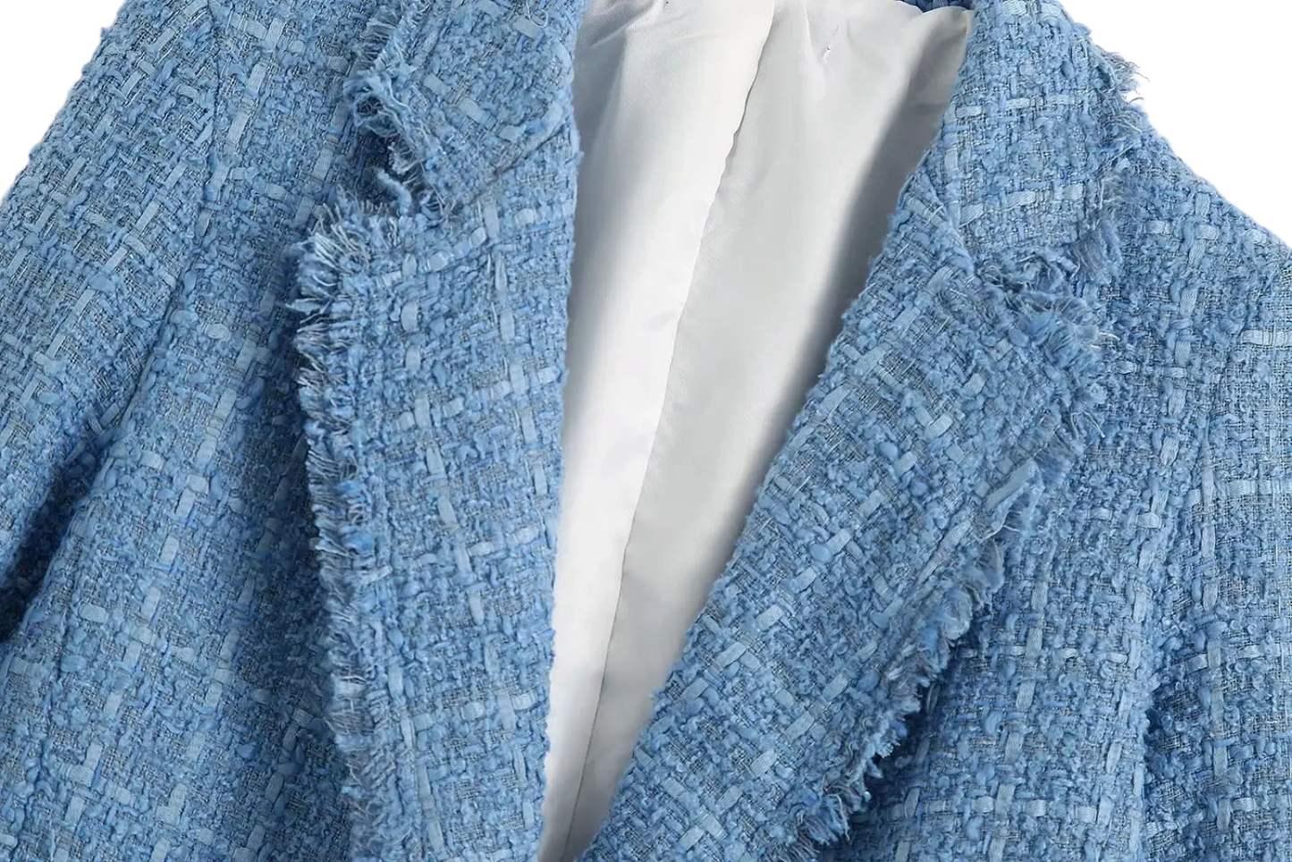 Women's Double Breasted Light Blue Textured Tweed Blazer