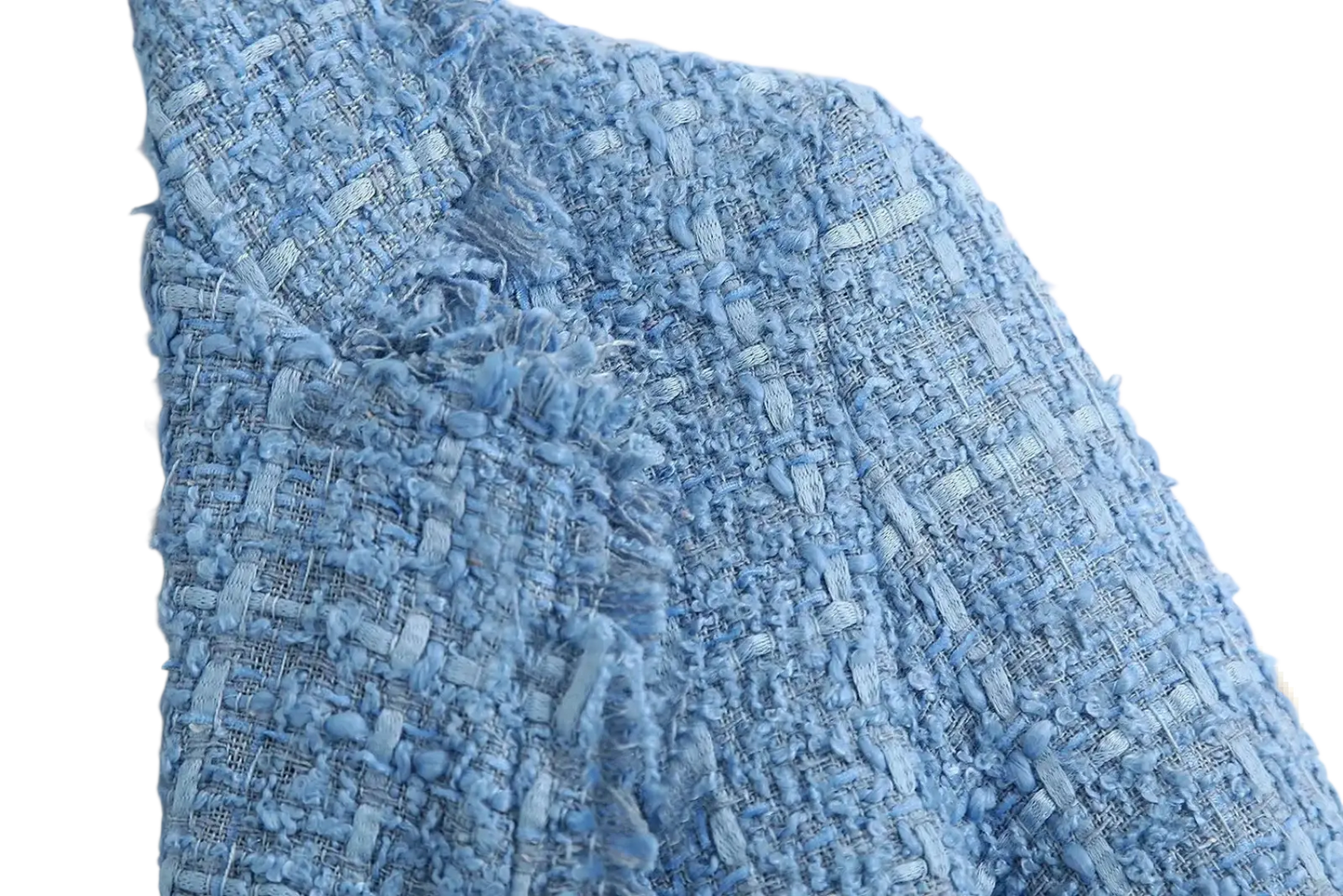 Women's Double Breasted Light Blue Textured Tweed Blazer