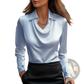 Women's Elegant Cowl Neck Satin Long Sleeve Blouse