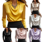 Women's Elegant Cowl Neck Satin Long Sleeve Blouse