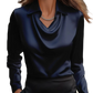 Women's Elegant Cowl Neck Satin Long Sleeve Blouse