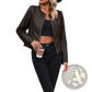 Women's Faux Leather Bomber Jacket Long Sleeve Outwear