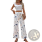 Women's Floral Print Cotton Linen Wide Leg Trousers
