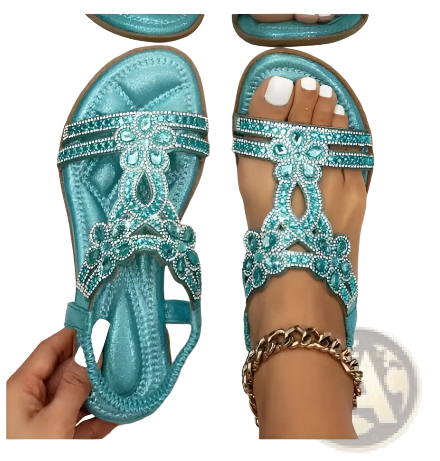Women's Floral Rhinestone Wedge Sandals Low Heel