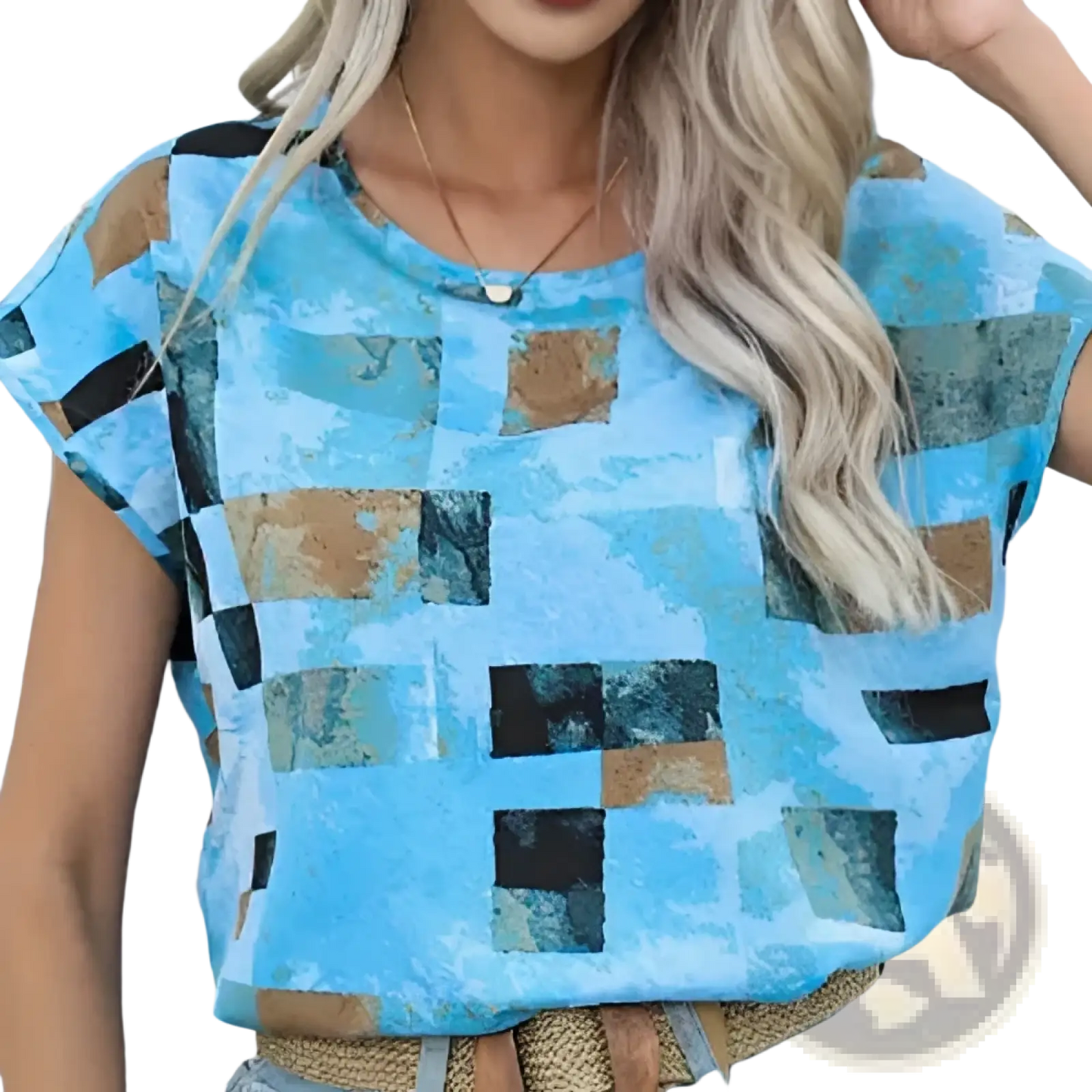 Women's Geometric Aztec Print Short Sleeve Summer T-shirt