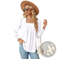 Women's Jacquard Square Neck Pleated Swallowtail Blouse