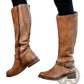 Women's Knee High Leather Knight Boots with Buckles