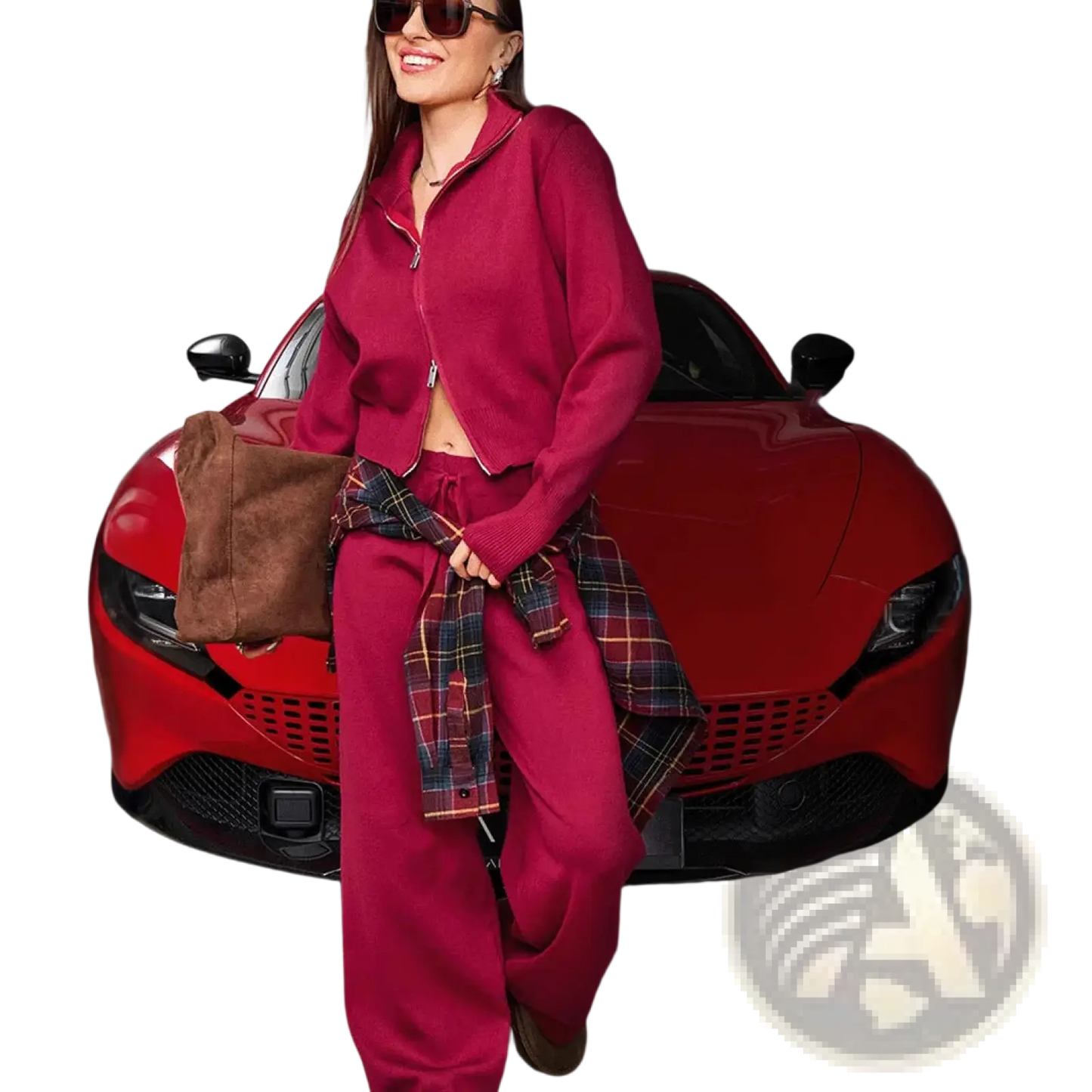 Women's Knit Zip Up Cardigan and Wide Leg Pant Set