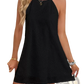 Women's Lace Eyelet Halter Neck a Line Midi Dress
