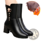 Women's Leather Martin Boots with Floral Brooch