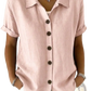 Women's Linen Blend Rolled Cuff Short Sleeve Shirt