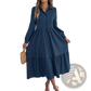 Women's Long Sleeve Tiered Button Down Midi Dress