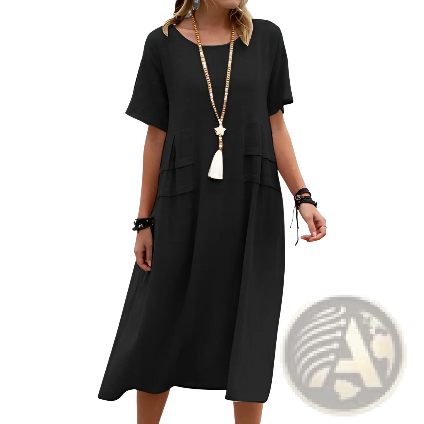 Women's Loose Linen Short Sleeve Midi Beach Dress