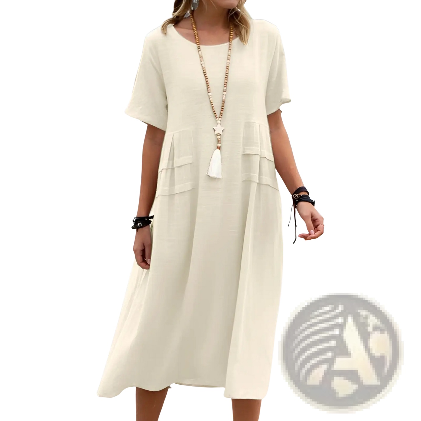 Women's Loose Linen Short Sleeve Midi Beach Dress